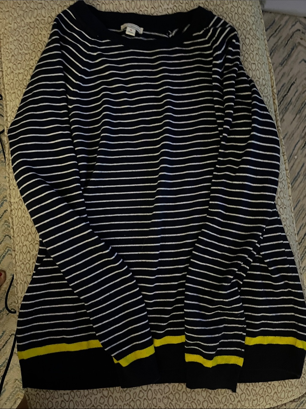 ⚓️⛵️ Gap Nautical Navy Blue White Striped Sweater Yellow Trim Medium ⚓️⛵️